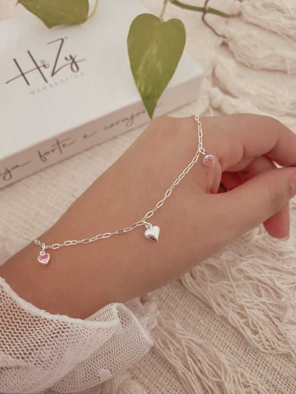 Pulseira Corações Rosa